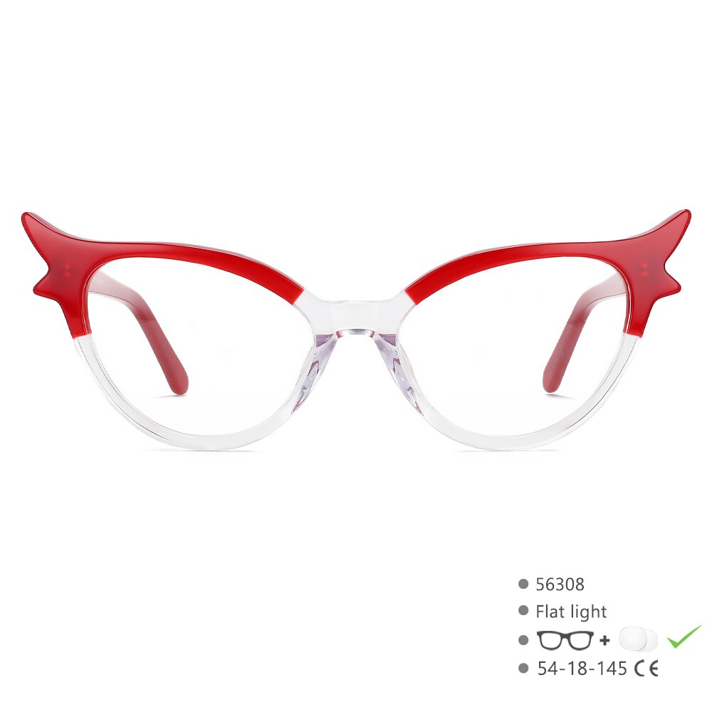 CCSpace Women's Full Rim Oval Cat Eye Acetate Hyperopic Reading Glasses R56308 Reading Glasses CCspace 0 RedClear 