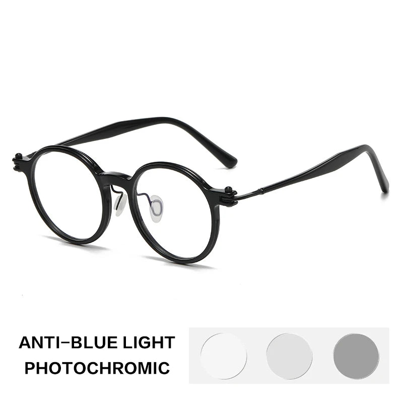 Gatenac Unisex Full Rim Round Acetate Photochromic Reading Glasses 75886