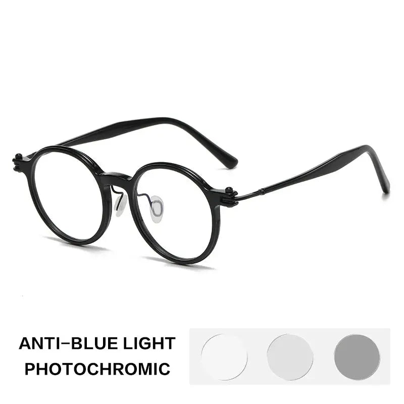 Gatenac Unisex Full Rim Round Acetate Photochromic Reading Glasses 75886.