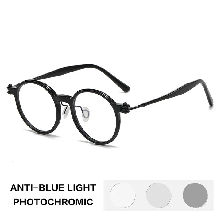 Gatenac Unisex Full Rim Round Acetate Photochromic Reading Glasses 75886