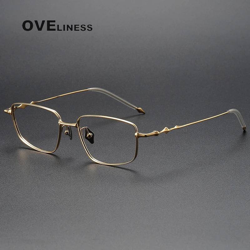 Oveliness Unisex Full Rim Rectangle Titanium Eyeglasses O1855 Full Rim Oveliness gold  