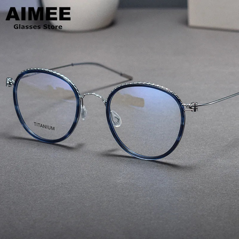 Aimee Unisex Full Rim Oval Titanium Acetate Eyeglasses 4622 Full Rim Aimee Blue-Tortoise  