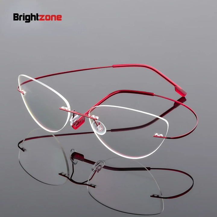 Brightzone Women's Rimless Oval Cat Eye Titanium Alloy Eyeglasses 713518 Rimless Brightzone