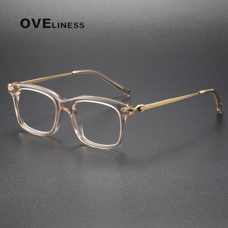 Oveliness Unisex Full Rim Square Acetate Titanium Eyeglasses 80852 Full Rim Oveliness tea gold  