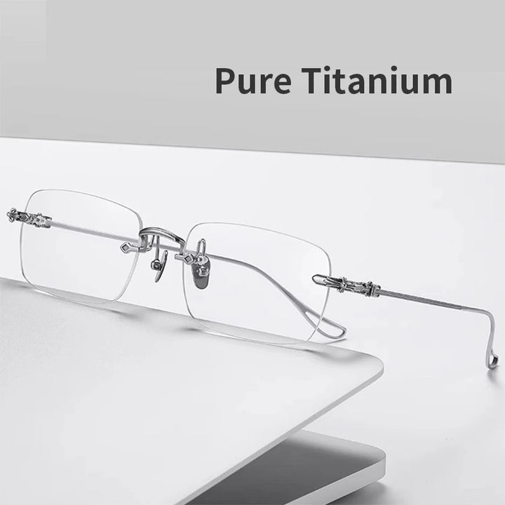 KatKani Unisex Rimless Square Titanium Eyeglasses 16096 Rimless KatKani Eyeglasses   