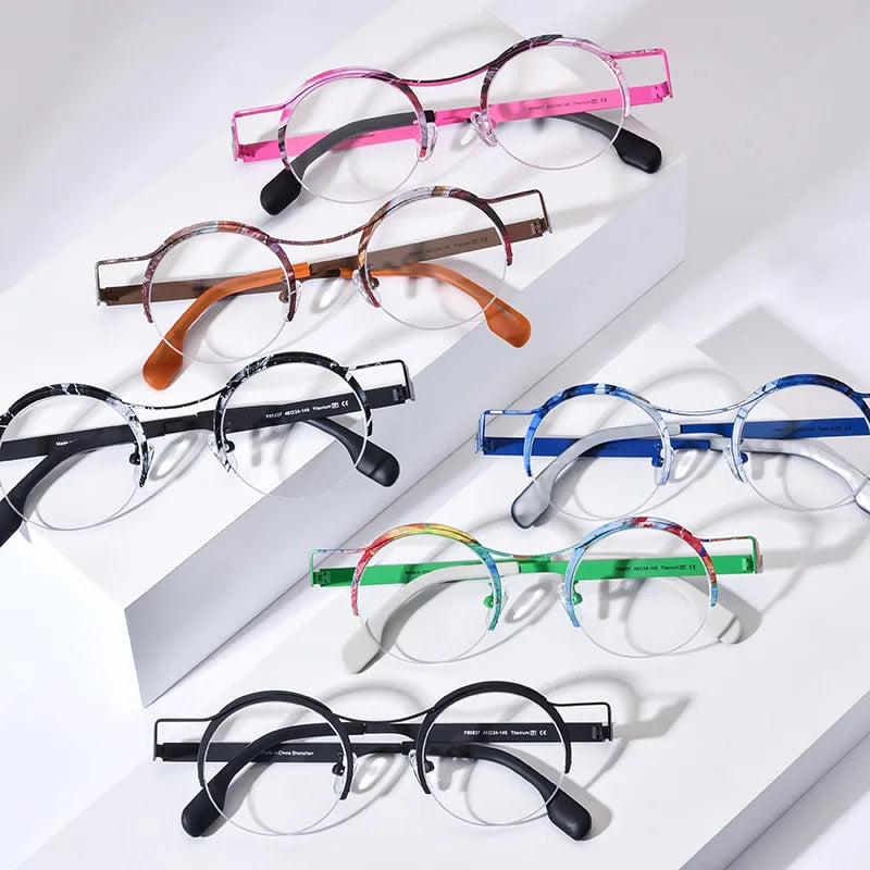Nobler Women's Semi Rim Oval Round Titanium Eyeglasses 185837