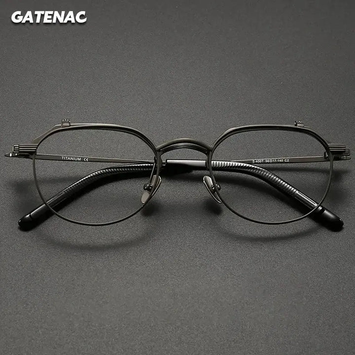Gatenac Unisex Full Rim Oval Titanium Acetate Flip Up Eyeglasses 629400 FuzWeb