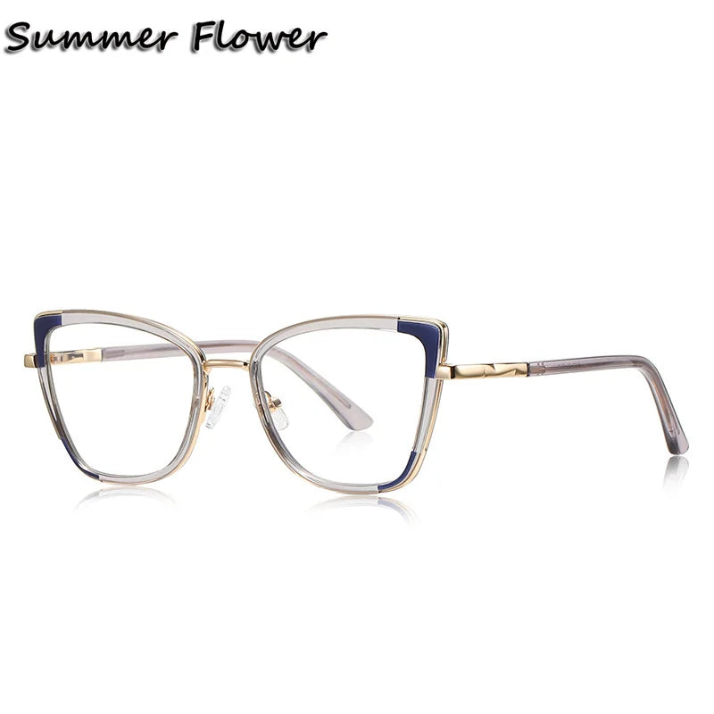 Summer Flower Women's Full Rim Cat Eye Tr 90 Alloy Eyeglasses 31337