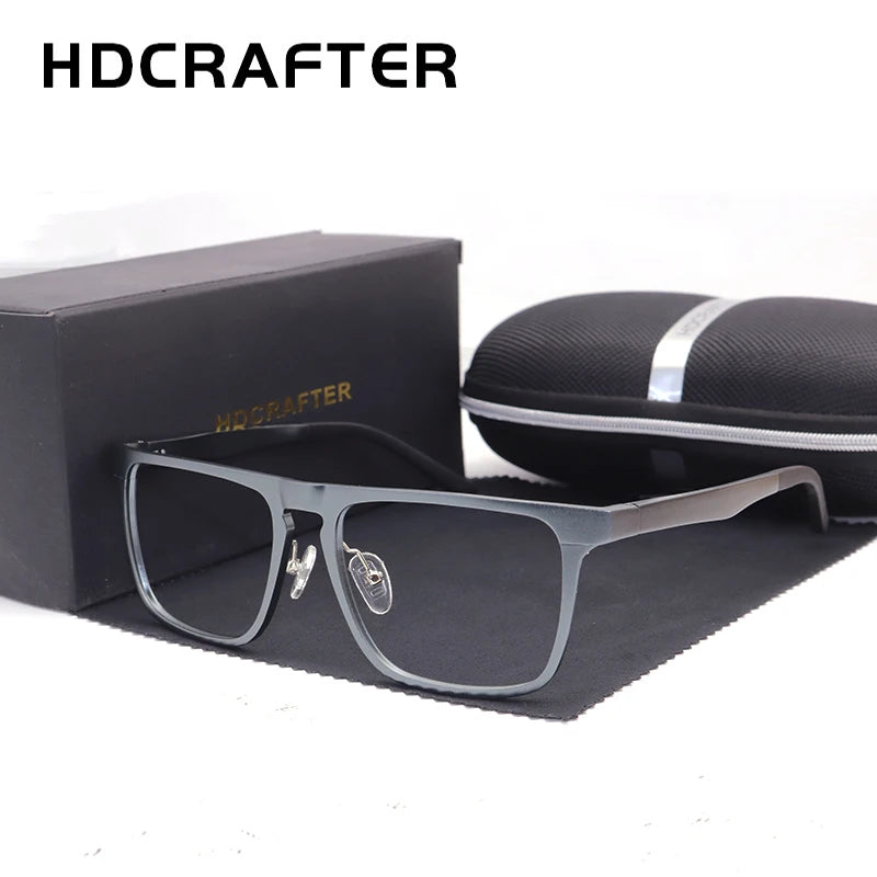 Hdcrafter Men's Full Rim Square Brow Line Al-Mg Tr 90 Eyeglasses 946610