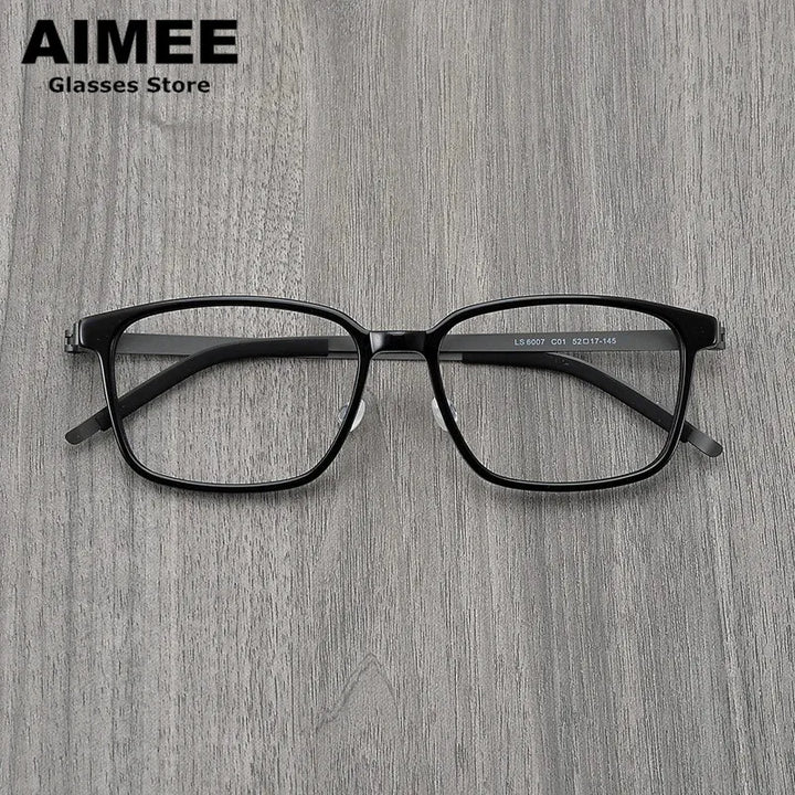 Aimee Unisex Full Rim Square Screwless Titanium Acetate Eyeglasses 6007 Full Rim Aimee Black  