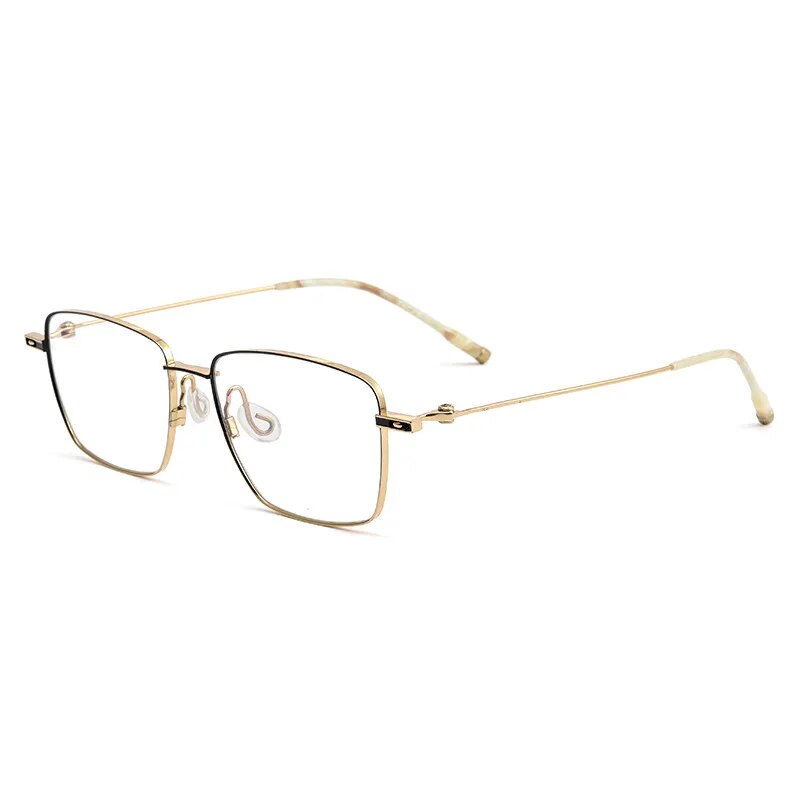 Yimaruili Men's Full Rim Square Titanium Eyeglasses 308t Full Rim Yimaruili Eyeglasses Black Gold  
