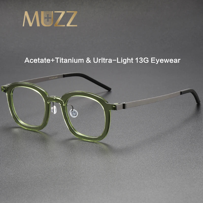 Muzz Unisex Full Rim Square Titanium Acetate Eyeglasses M1050 Full Rim Muzz   