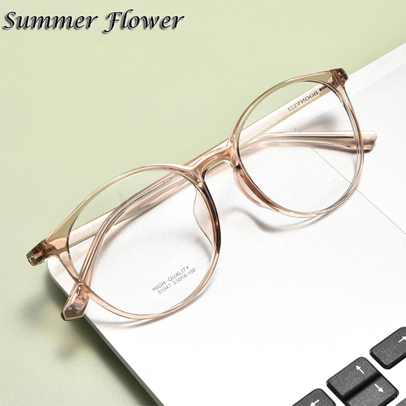Summer Flower Women's Full Rim Round Tr 90 Titanium Eyeglasses 651047