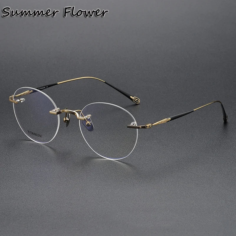 Summer Flower Women's Rimless Oval Round Titanium Eyeglasses 80955 Rimless Summer Flower Gold