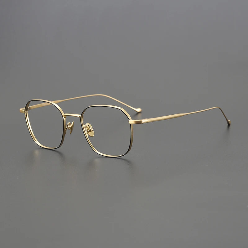 Black Mask Unisex Full Rim Polygon Square Titanium Eyeglasses 4327 Full Rim Black Mask Black-Gold  