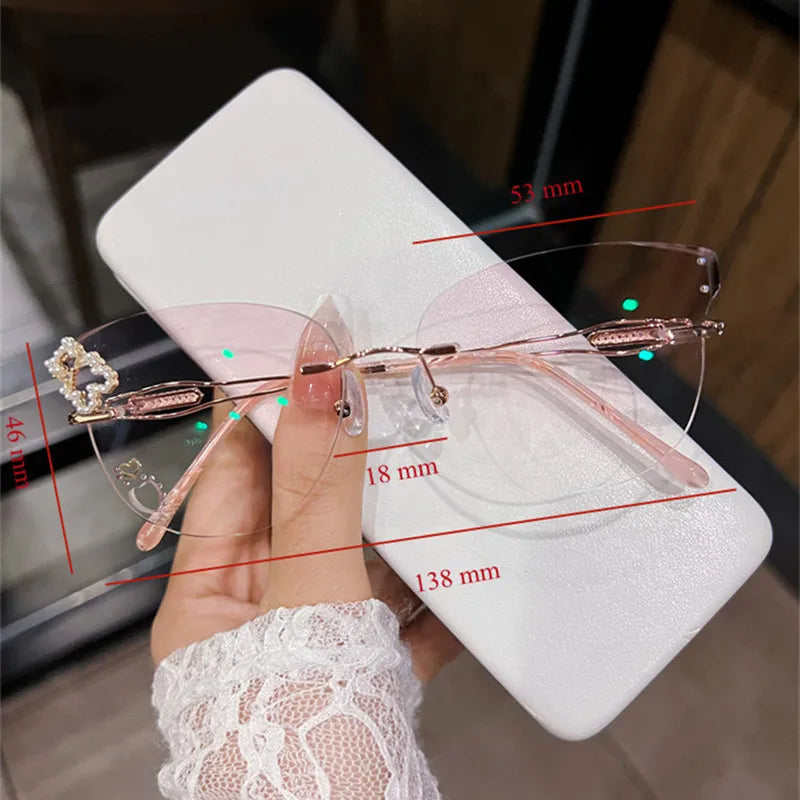 Chashma Ochki Women s Rimless Cat Eye Butterfly Titanium Eyeglasses 001 Gold Gray Red