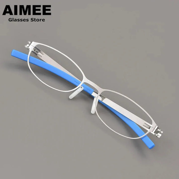 Aimee Women's Full Rim Oval Screwless Stainless Steel Eyeglasses 19003 Full Rim Aimee Silver  