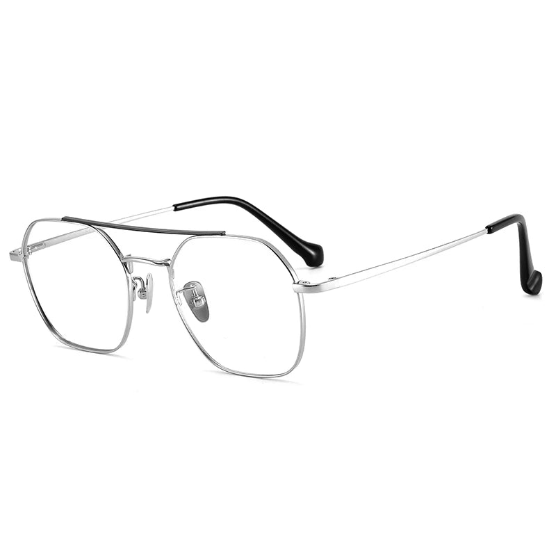 Bclear Unisex Full Rim Oval Titanium Double Bridge Eyeglasses 86677 Full Rim Bclear Black Silver  
