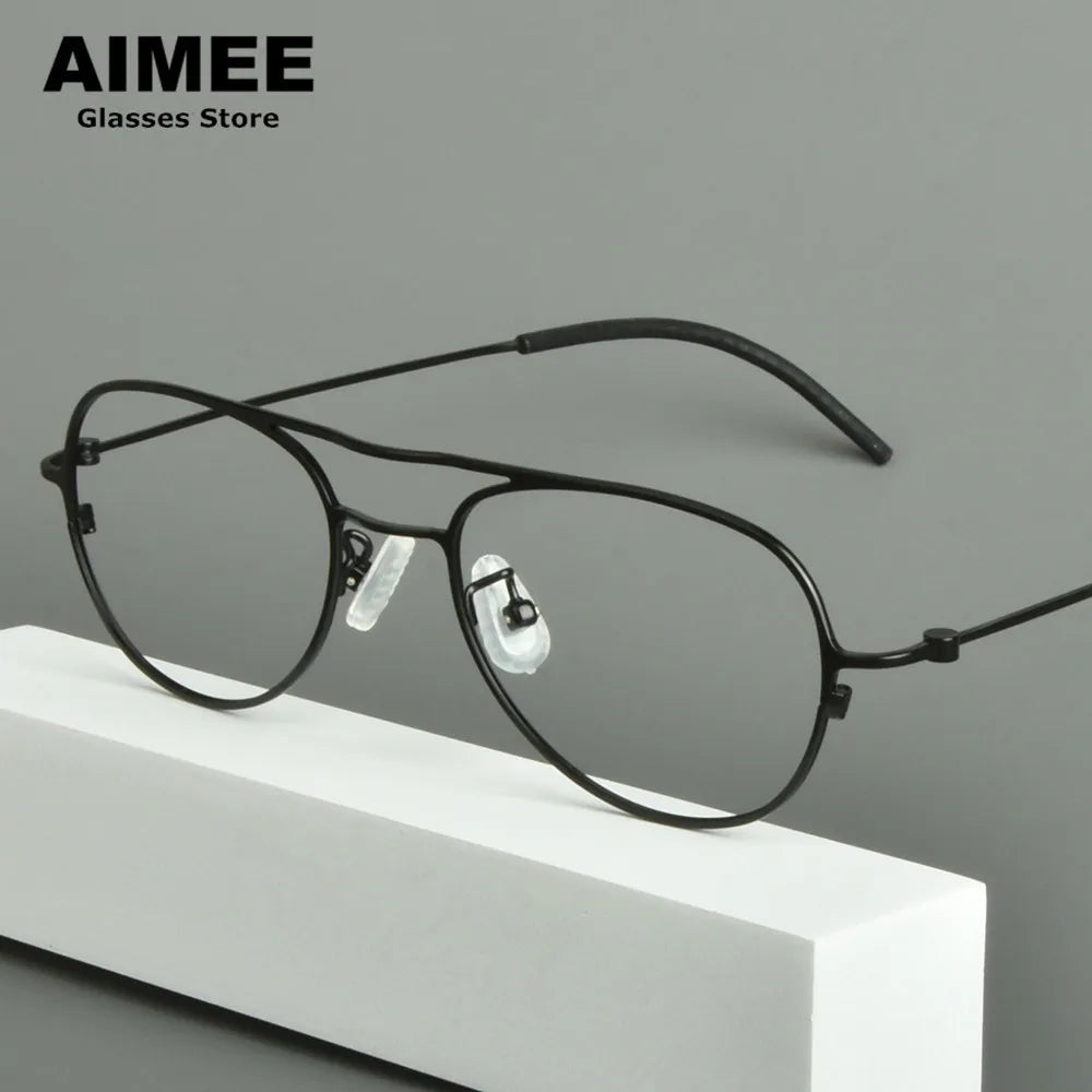 Aimee Unisex Full Rim Oval Double Bridge Titanium Eyeglasses 14507 Full Rim Aimee   