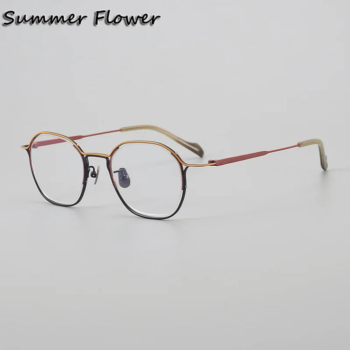 Summer Flower Unisex Full Rim Polygon Oval Titanium Eyeglasses 821004 Full Rim Summer Flower Orange-Red