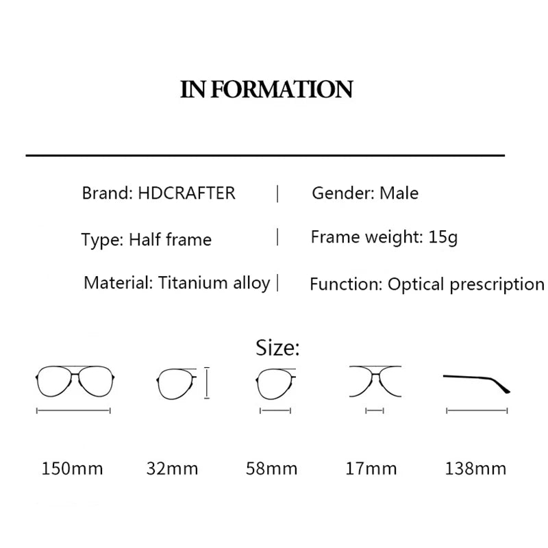Hdcrafter Unisex Semi Rim Big Square Titanium Eyeglasses 88157 Semi Rim Hdcrafter Eyeglasses