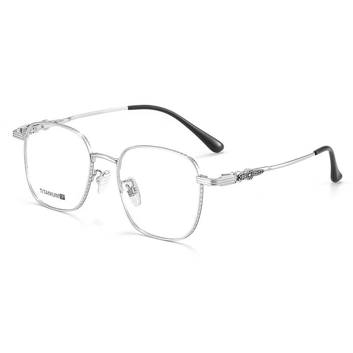 KatKani Men's Full Rim Large Polygon Titanium Eyeglasses 88016 Full Rim KatKani Eyeglasses Silver  