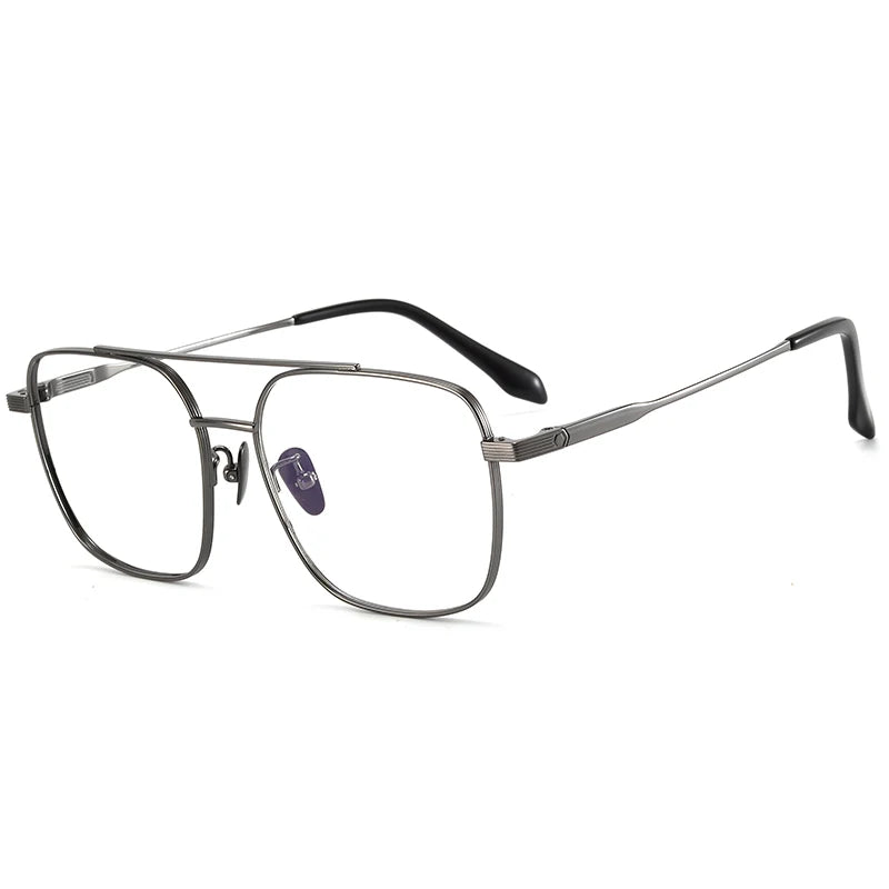 Bclear Men's Full Rim Square Double Bridge Titanium Eyeglasses 86691 Full Rim Bclear GRAY  
