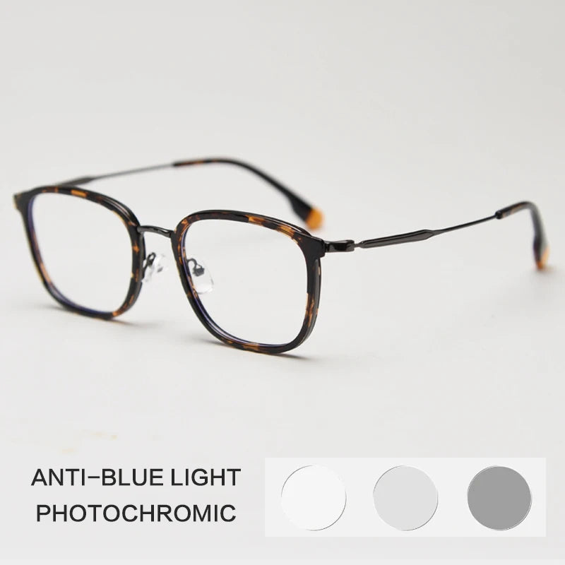 Gatenac Unisex Full Rim Square Tr 90 Titanium Photochromic Reading Glasses G00388