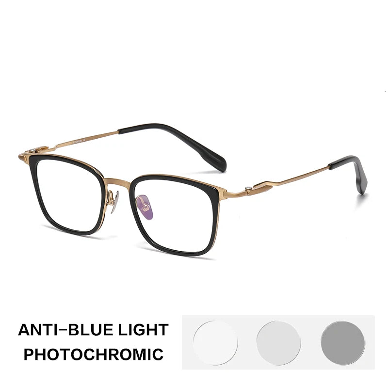 Gatenac Unisex Full Rim Big Square Titanium Acetate Photochromic Reading Glasses 280057