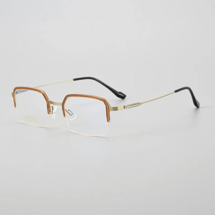 Hewei Unisex Semi Rim Square Titanium Acetate Eyeglasses 4006 Semi Rim Hewei brown  