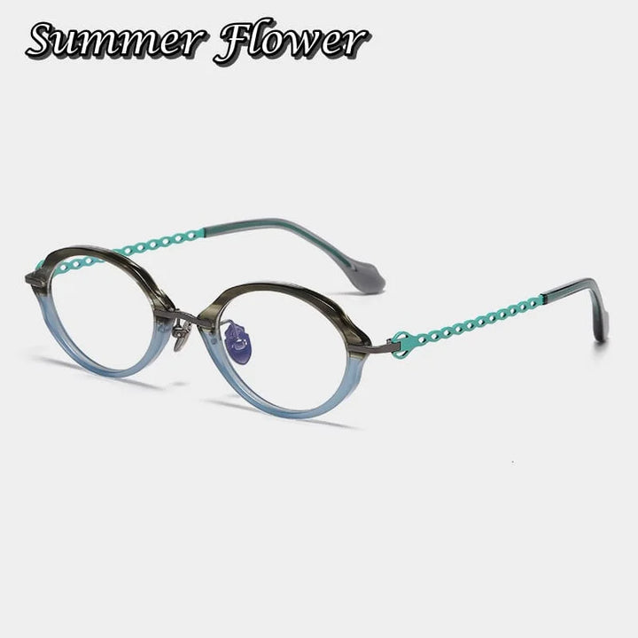 Summer Flower Unisex Full Rim Oval Acetate Titanium Eyeglasses 66073