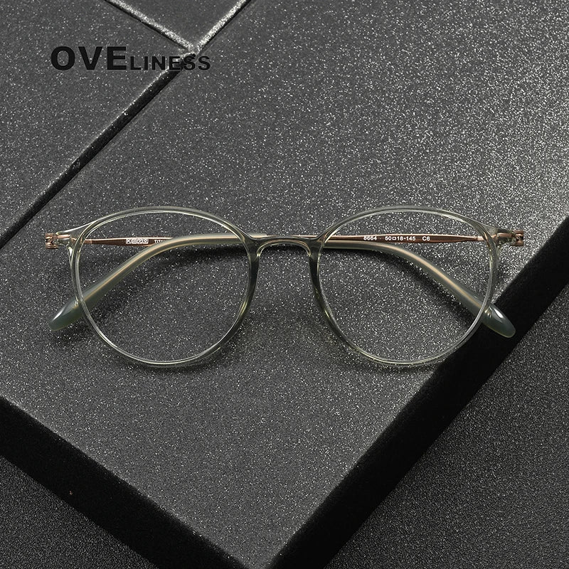 Oveliness Unisex Full Rim Oval Round Acetate Titanium Eyeglasses 8664 Full Rim Oveliness   