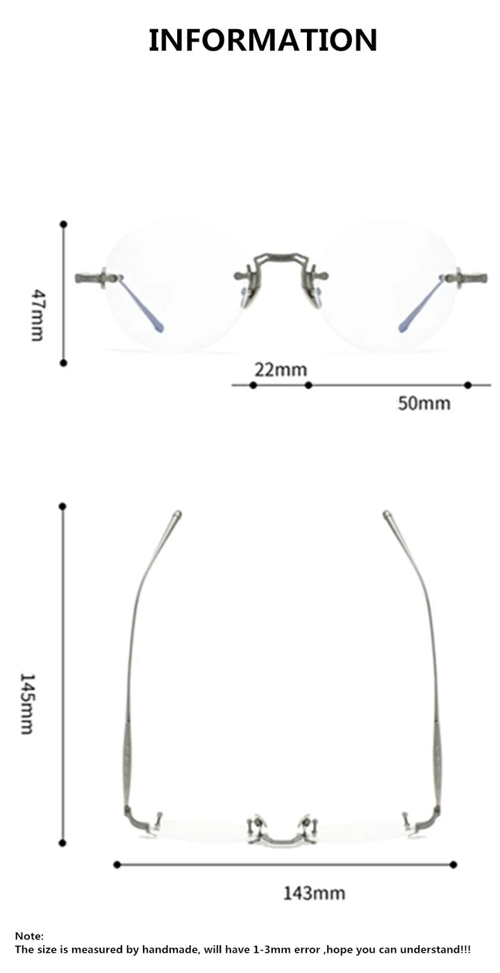 Aimee Unisex Rimless Round Titanium Eyeglasses 2250 Rimless Aimee   