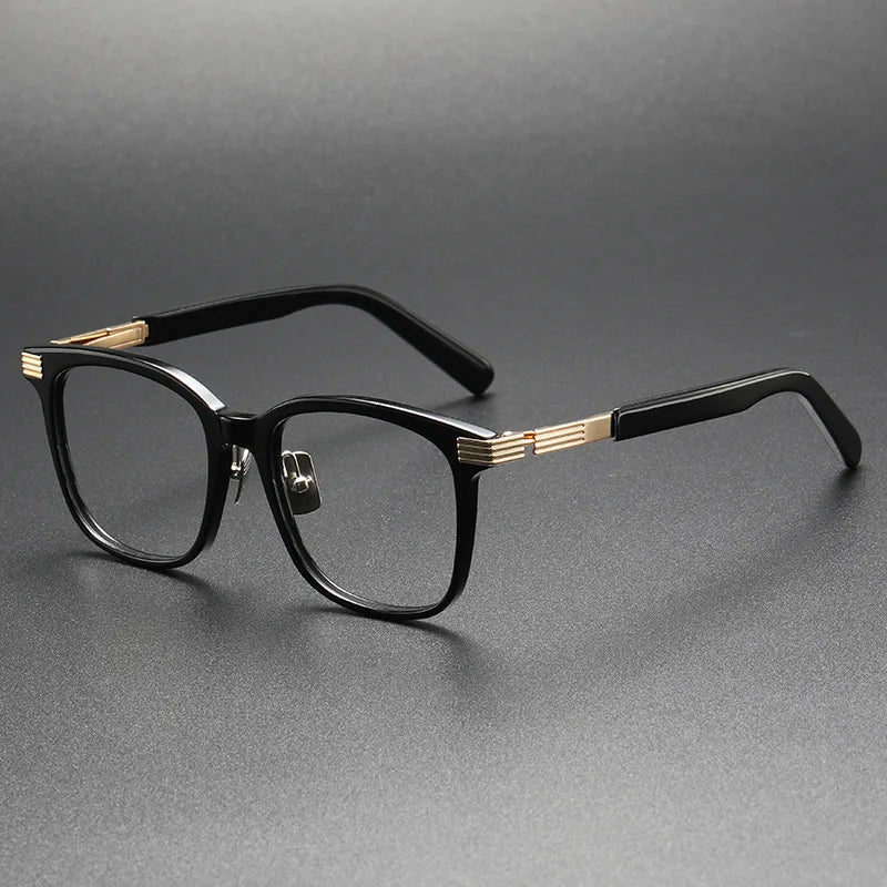 Aimee Unisex Full Rim Square Acetate Eyeglasses 12012 Full Rim Aimee Black-Golden  