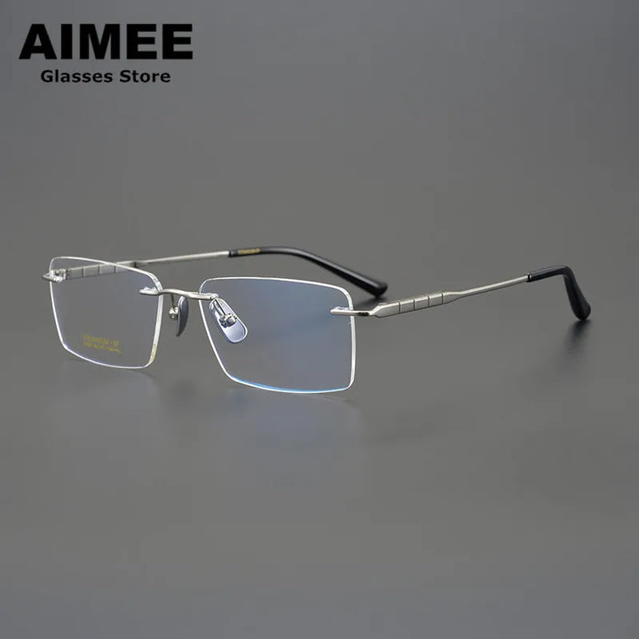 Aimee Unisex Rimless Square Titanium Eyeglasses 91092 Rimless Aimee Silver  