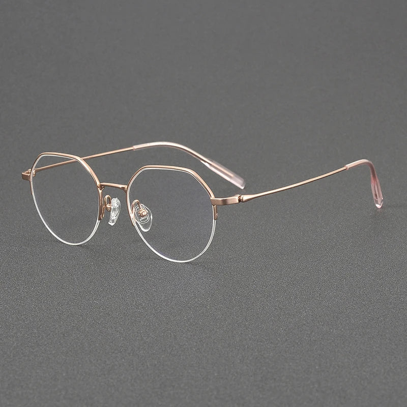 Black Mask Unisex Semi Rim Flat Top Round Titanium Eyeglasses 81035 Semi Rim Black Mask Rose Gold  