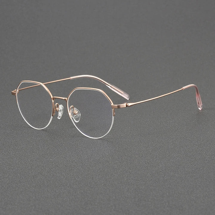 Black Mask Unisex Semi Rim Flat Top Round Titanium Eyeglasses 81035 Semi Rim Black Mask Rose Gold  