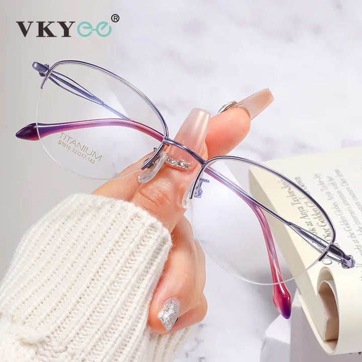 Vicky Women's Semi Rim Polygon Oval Titanium Reading Glasses 57010