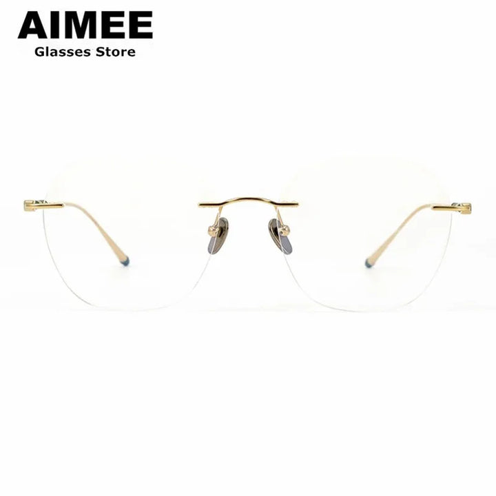 Aimee Men's Rimless Polygon Square Titanium Eyeglasses 5930 Rimless Aimee   