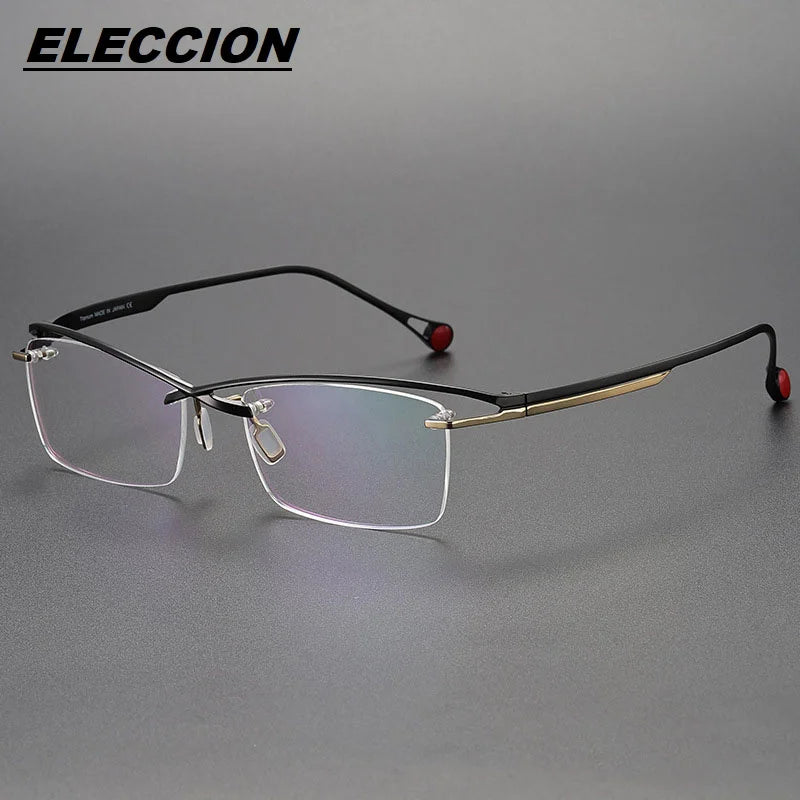 Eleccion Men's Semi Rim Square Brow Line Titanium Eyeglasses 40218 Semi Rim Eleccion Black - Gold CHINA