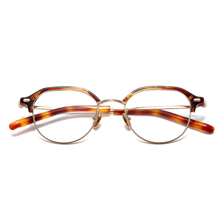 Aimee Unisex Full Rim Flat Top Round Titanium Acetate Eyeglasses 13121 Full Rim Aimee Yellow-Tortoise  