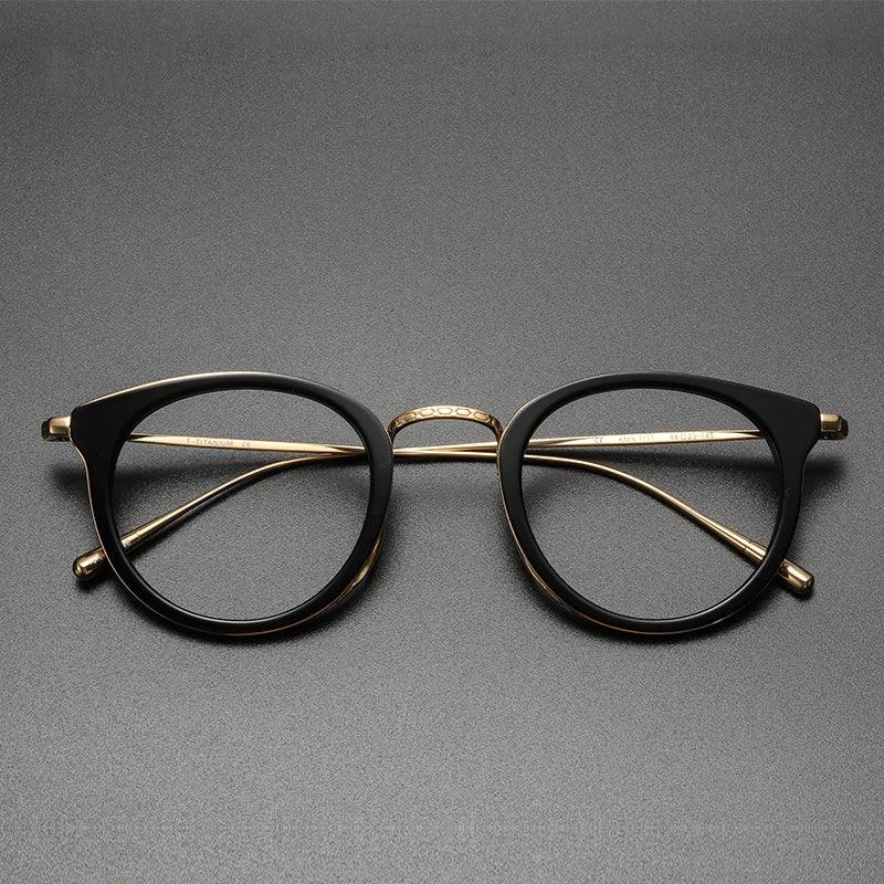 Black Mask Unisex Full Rim Titanium Acetate Round Eyeglasses Km1111 Full Rim Black Mask Black-Gold  