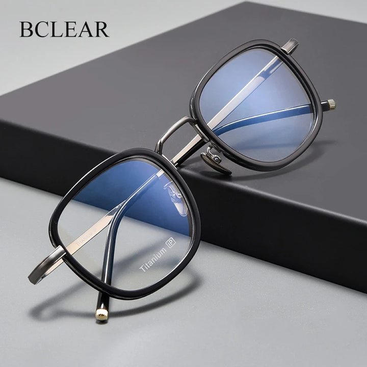 Bclear Unisex Full Rim Square Titanium Acetate Eyeglasses 14522