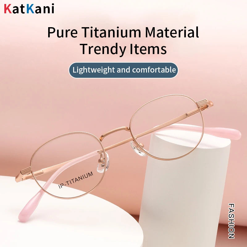 KatKani Women's Full Rim Oval Round Titanium Eyeglasses 98504 Full Rim KatKani Eyeglasses   