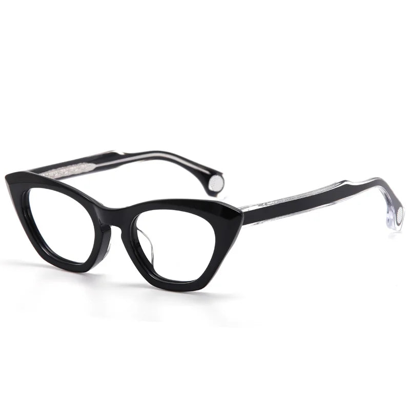 Aror Unisex Full Rim Square Cat Eye Thick Acetate Eyeglasses 47319 Full Rim Aror Black