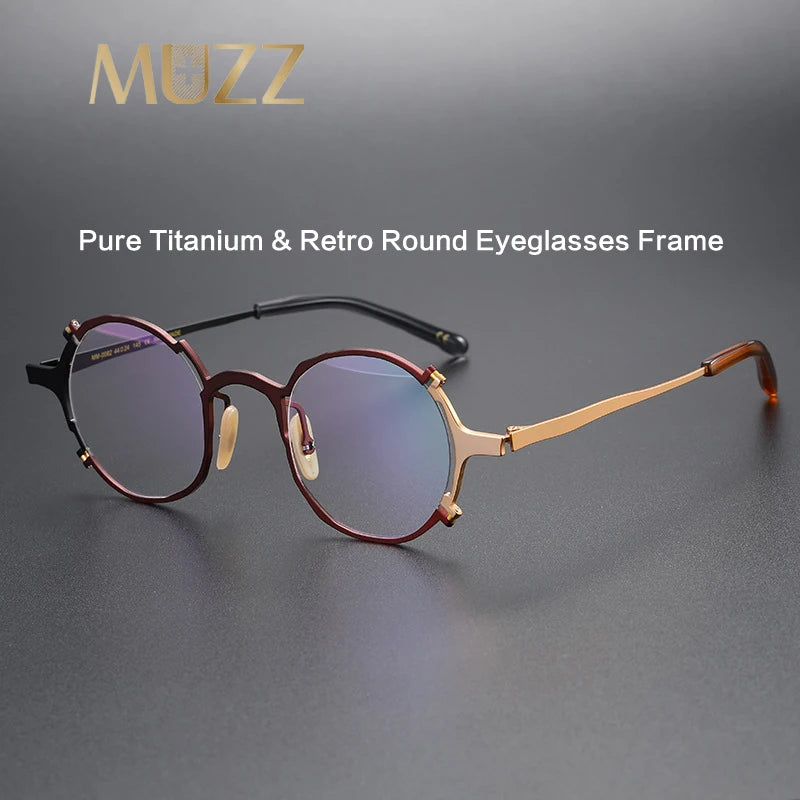 Muzz Unisex Full Rim Irregular Round Titanium Eyeglasses 370082