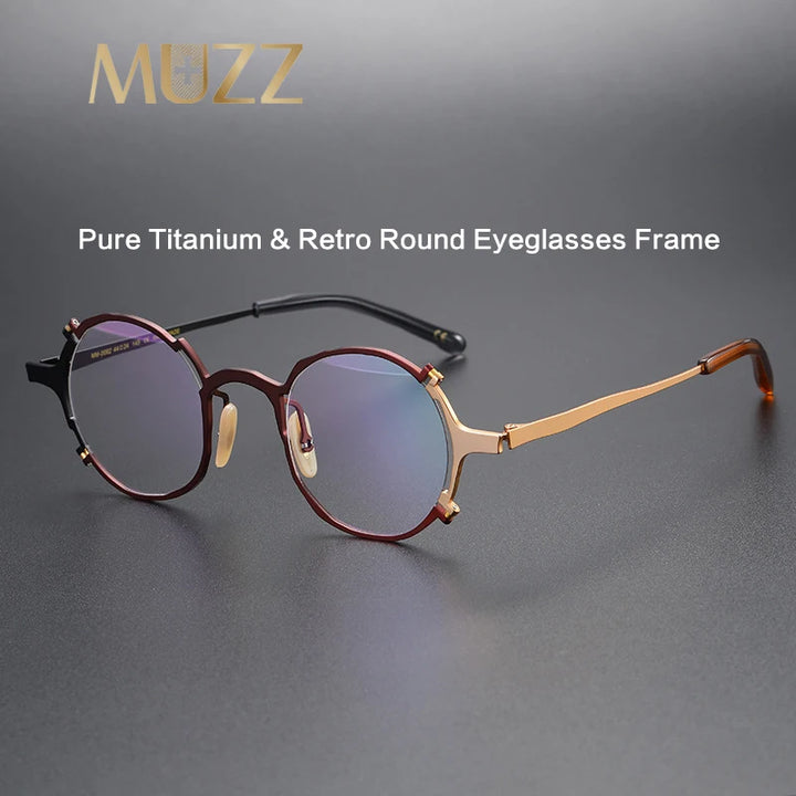 Muzz Unisex Full Rim Irregular Round Titanium Eyeglasses 370082