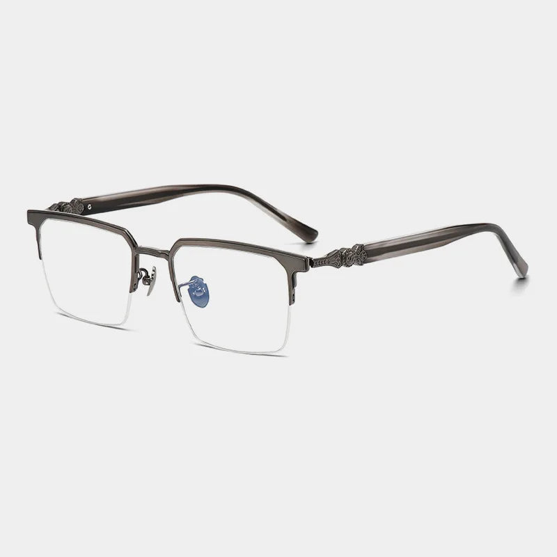 Black Mask Unisex Semi Rim Square Brow Line Titanium Eyeglasses 886860