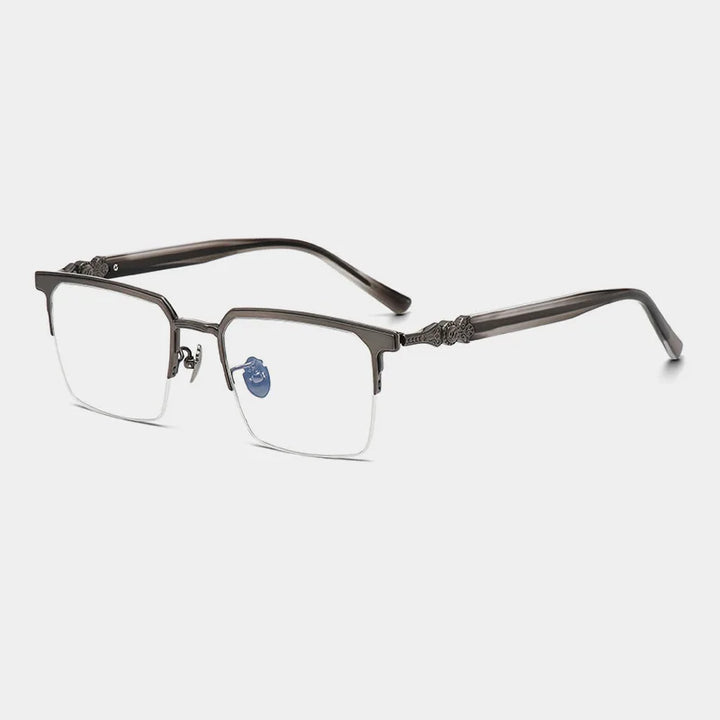 Black Mask Unisex Semi Rim Square Brow Line Titanium Eyeglasses 886860