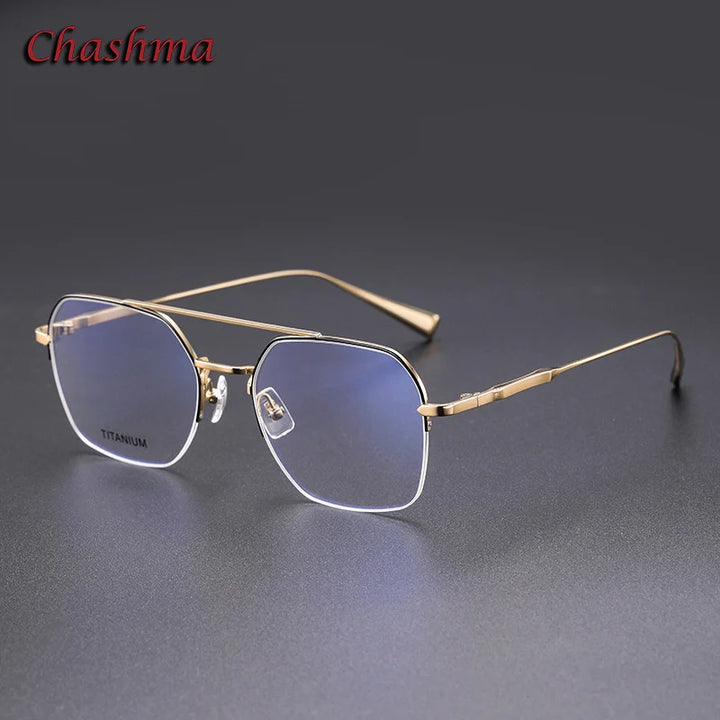 Chashma Ochki Unisex Semi Rim Square Double Bridge Titanium Eyeglasses 5008 Semi Rim Chashma Ochki Black Gold  